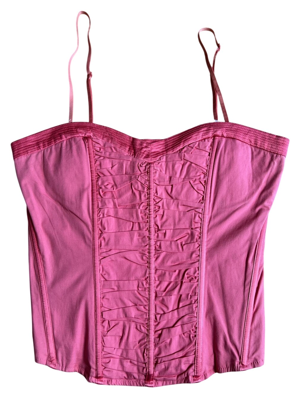 Oh Yes Corset Womens L Pink Overbust Boned Cotton Zip Closure Ruffle Strap